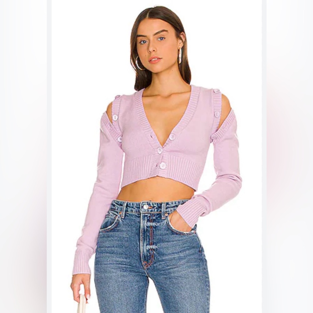 For Love & Lemons Lilac Button-Up Cropped Sweater